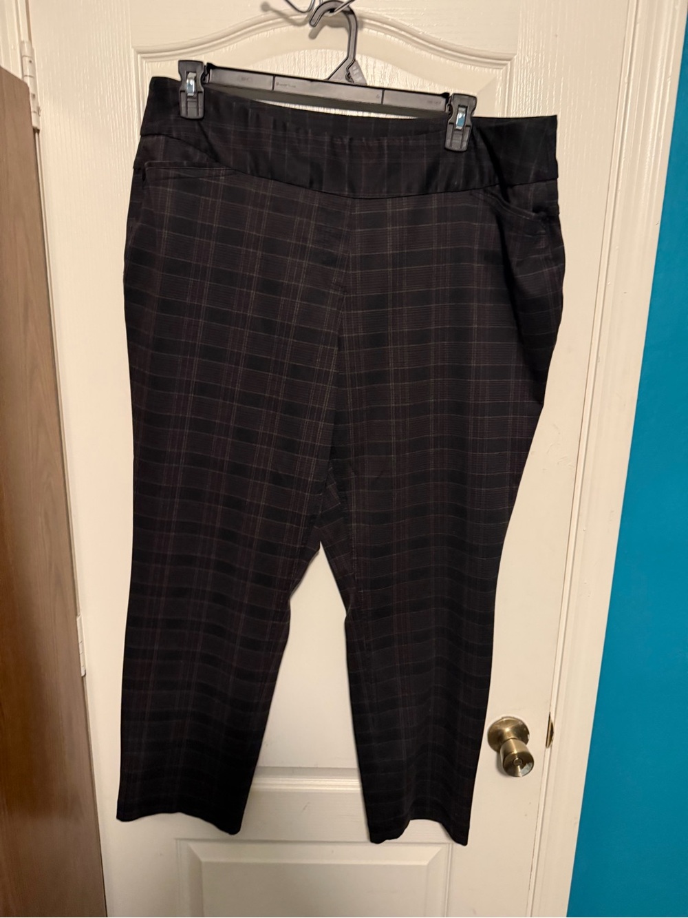 Westbound Black Plaid Capris with Subtle Gray Lines and Thin Maroon Accent